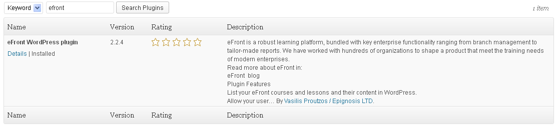 Installing eFront WP plugin