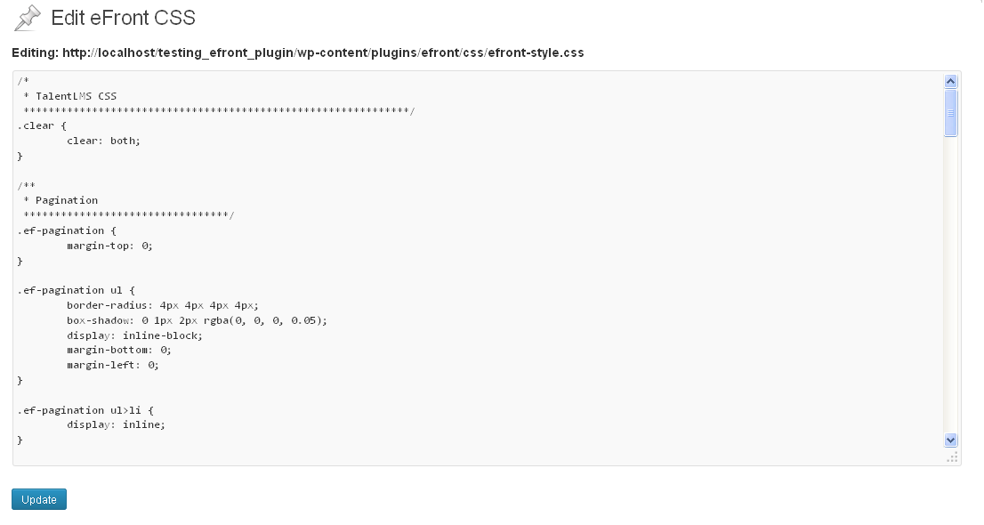 eFront options page - Edit eFront WP plugin CSS rules